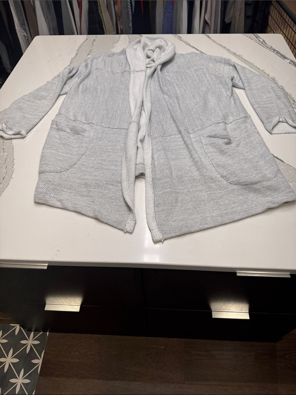 Free People Light Gray Open-Front Hooded Cardigan Shawl Collar